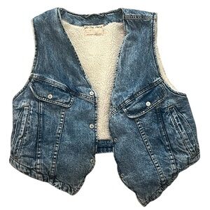 We The Free Blue Denim Sherpa Lined Vest Size Womens L